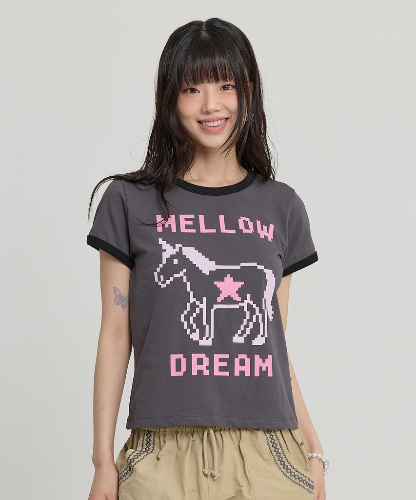 WAIKEI Mellow Dream Единорог Контрастный Короткий Рукав Футболка Угольный