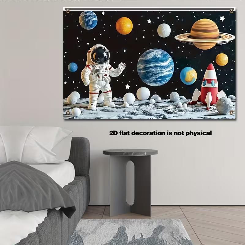 2D Kids Space Astronaut Tapestry, Planets Moon Wall Hanging for Bedroom & Playroom