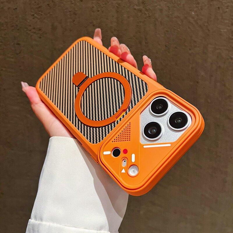 Applicable iPhone Carbon fiber grain fulcrum bracket Mobile phone case Apple 16 matte skin protective cover