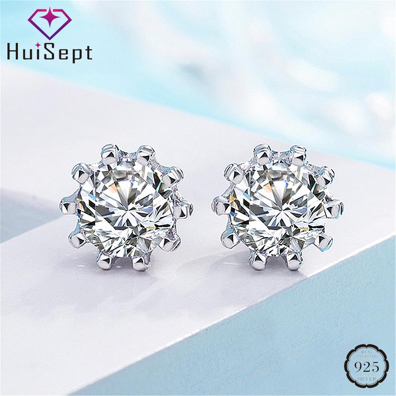 HuiSept Trendy Silver 925 Earrings for Women Crown Shape Inlaid AAA Zircon Gemstone Stud Earrings Jewelry Wedding Gift Wholesale