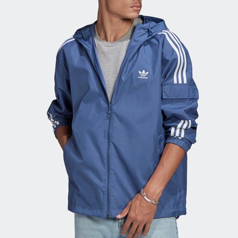 adidas Originals Trefoil 3-полосная тканая спортивная куртка с капюшоном Мужские куртки синие GN3469