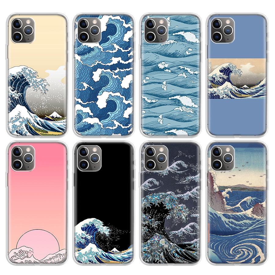 Japanese wave art Phone Case For iPhone 17 Air 11 13 Mini 14 15 Plus 16 12 Pro Max 16E SE 7 8 Pattern Soft TPU Back Cover 17 Ai