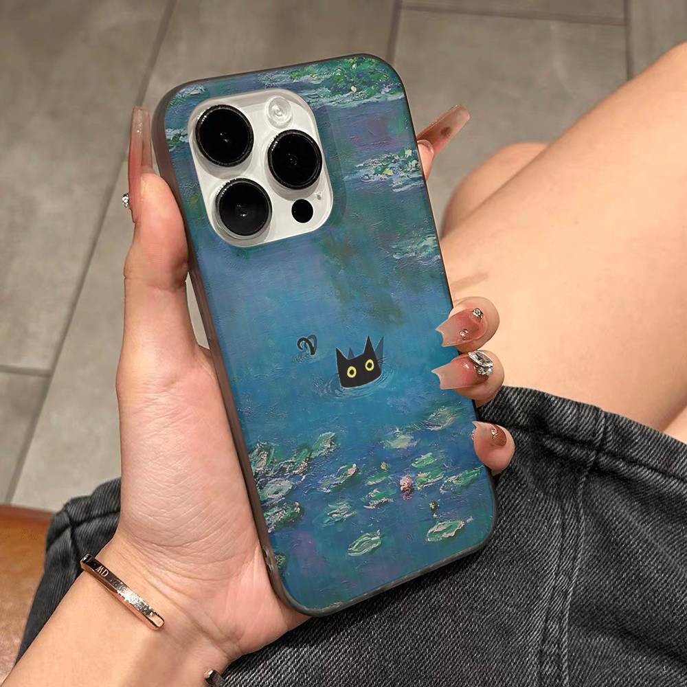 Забавные коты Ван Гог Для IPhone 16 15 14 13 12 11 17 Pro Max Plus Волна Гофрированный чехол для телефона Противоударная крышка