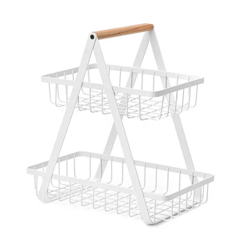 2 Tier Fruit Basket Bowl for Kitchen Counter,Bread Vegetable Fruit Basket Bowl Stand,Detachable Metal Basket Storage