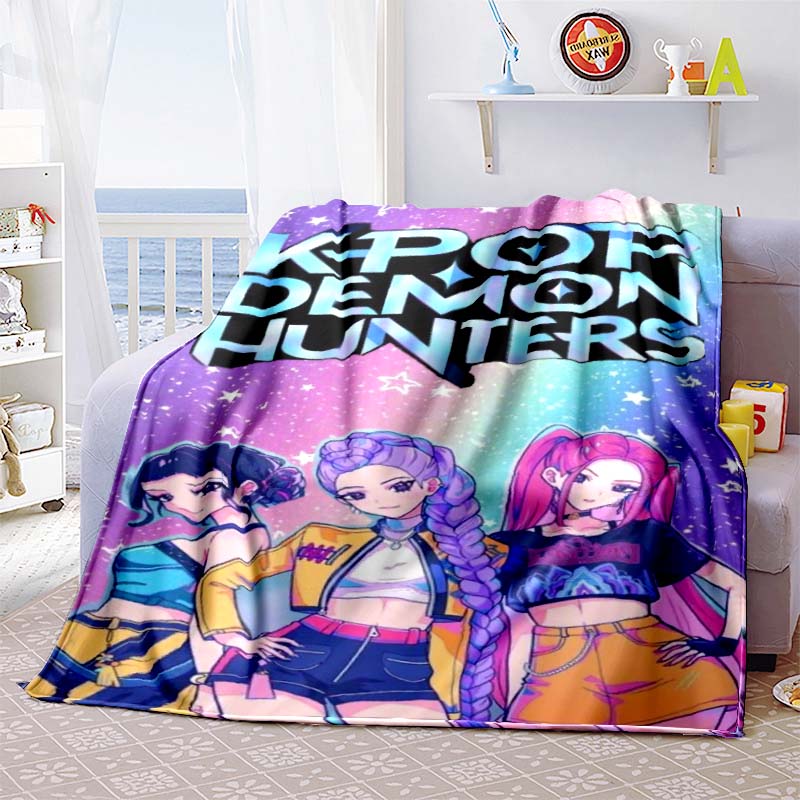 K-Pop-Demon-Hunters Blanket Hot Anime Flannel Blanket Fan Gift Suitable for Home Leisure Camping Travel Multifunctional Blanket1