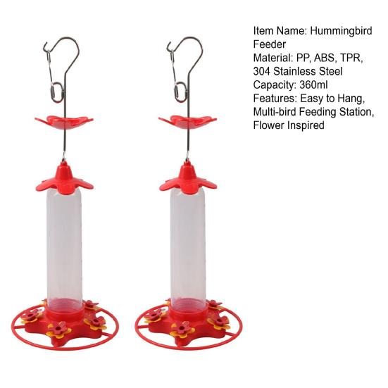 360ml Hummingbird Feeder Hanging Feeder with Anti-Ant Guard Bird Feeder with 5 Flower Feeding Ports Circular Perch for Garden Backyard