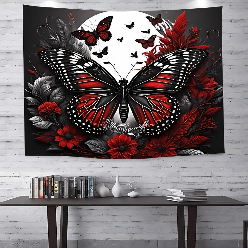 Red Butterfly Dream Monochrome Vibrant Floral Wall Tapestry Perfect for Elegant Unique Stylish Home Decor