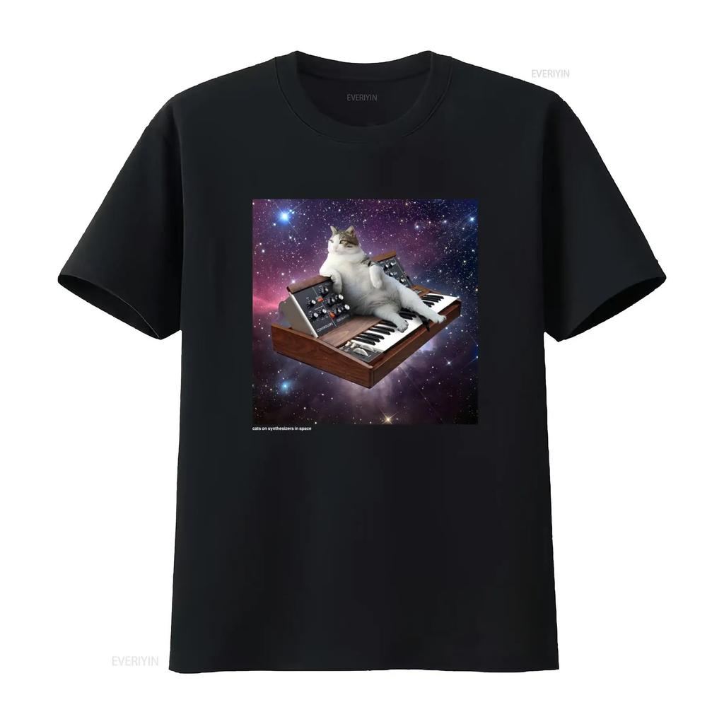 Крутые Коты на Синтезаторах в Космосе Minimoog Футболка Для винтажный Стильный Слегка Растянутый Унисекс дизайнерская одежда