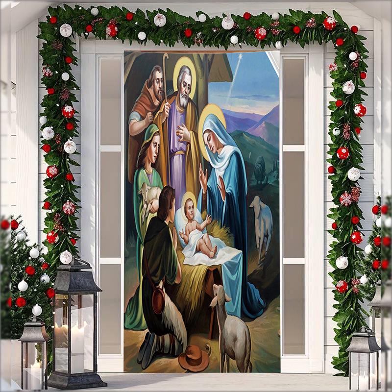 Рождественский гобелен на дверь из эластичной ткани - Фон с подарками Санта-Клауса для праздничных вечеринок