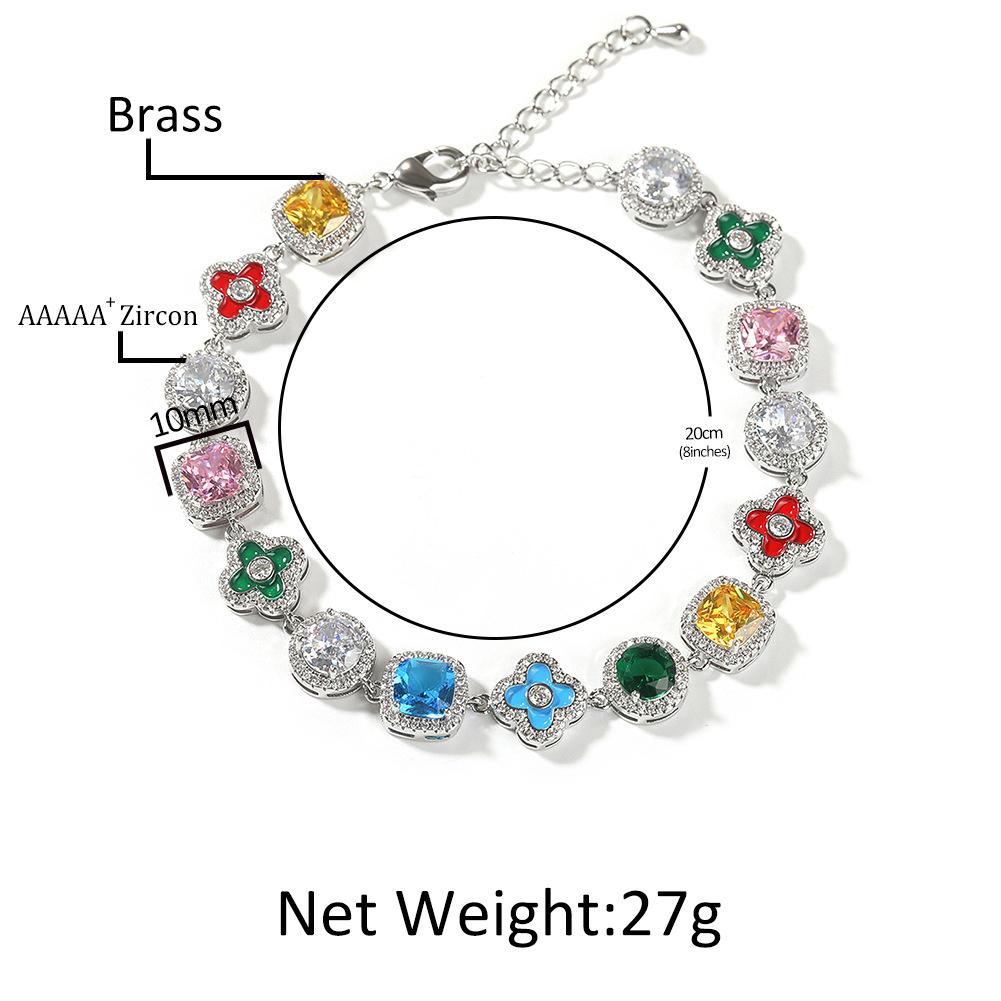 Adjustable Copper CZ Flower Tennis Bracelet Color Gemstone Chain Durable Finish Private Label Supplier for Daily Stacking Looks