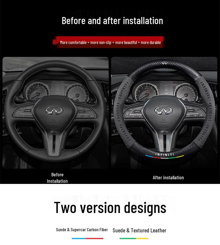 Infiniti Special Car Steering Wheel Cover - Genuine Leather, Suede, Carbon Fiber, Universal, Breathable, All-Season