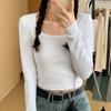 Short Solid Color Square Collar Clavicle Long-sleeved T-shirt for Women Early Autumn New Top Slimming Bottoming Shirt