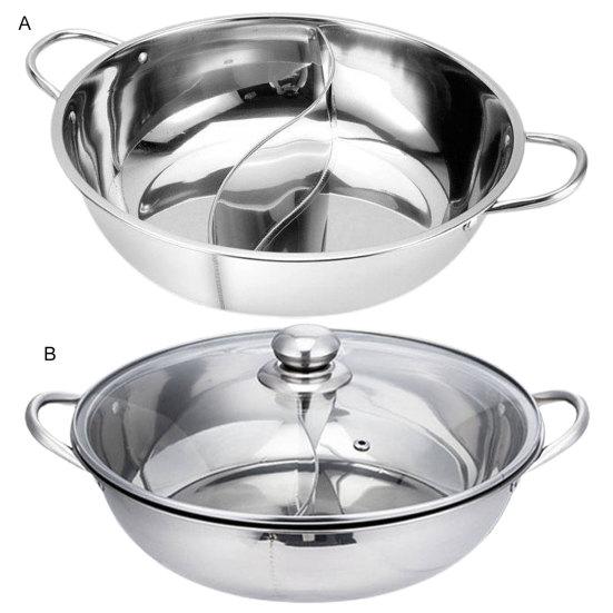 1 Set 30cm Double-Flavoured Pot with Lid Binaural Anti-scalding Stainless Steel Induction Cooker Compatible Single-layer Thicken Soup Hot Pot