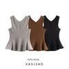 Kaslead New Arrival Women's Clothing Fashion Style Multi-Color Sleeveless Texture Short Skirt Hem Tops 1223006