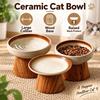 Large Caliber Ceramic Cat Bowl Wood Base Cat Food Bowl Pet Bowl Elevated Cat Bowl  Pet Feeder