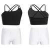 Kids Girls Asymmetrical Strappy Crop Top with Shorts for Sports Gymnastic Workout