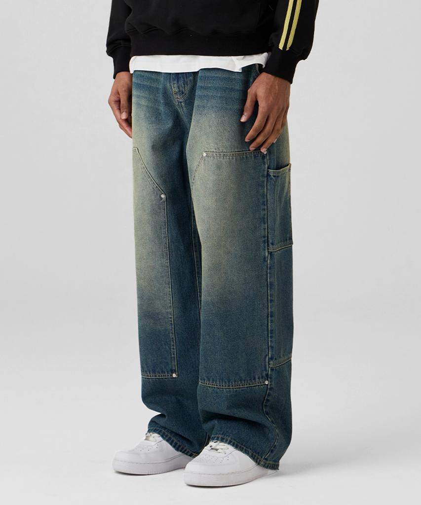 URBANAGE Carpenter Wash Wide Denim Pants_Medium Blue