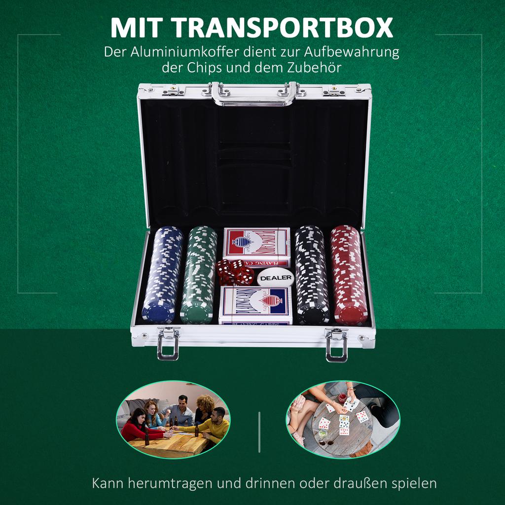 Poker Case Poker Set 200 Poker Chips 2x Card Deck 5x Dice 1x Aluminum Case Poker Set Chips Case Aluminum + Polystyrene 29.5x20.5x6.5 cm