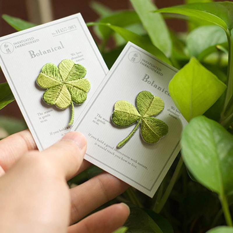 Нашивки клевера с четырьмя листами, наклейки для глажки ткани, вышивка, аппликация, сделай сам