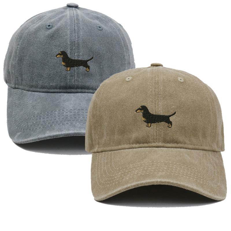 pc Washed Dachshund Dog Embroidery Baseball Cap Unisex Adjustable Curved Brim Dad Hat Dog Lover Casual Sun Hat Pet Owner Gift