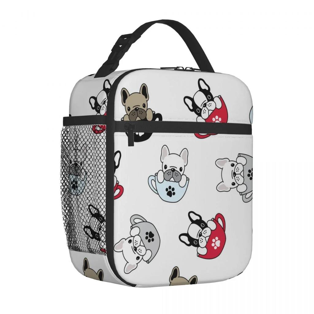 Французский бульдог мультфильм сумка для ланча портативный алюминиевая фольга утолщенный изолированный сумка для ланча подарочный водонепроницаемый сумки для ланча