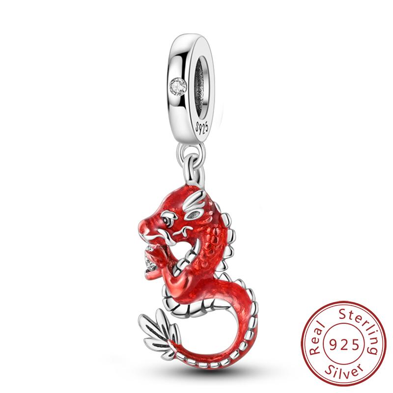 Медные Шармы Бусины Милые Шармы-Хамелеоны в форме Огненного Дракона Подходят для Оригинальных Подвесок Браслет Сделай Сам Женские Ювелирные Изделия Подарок