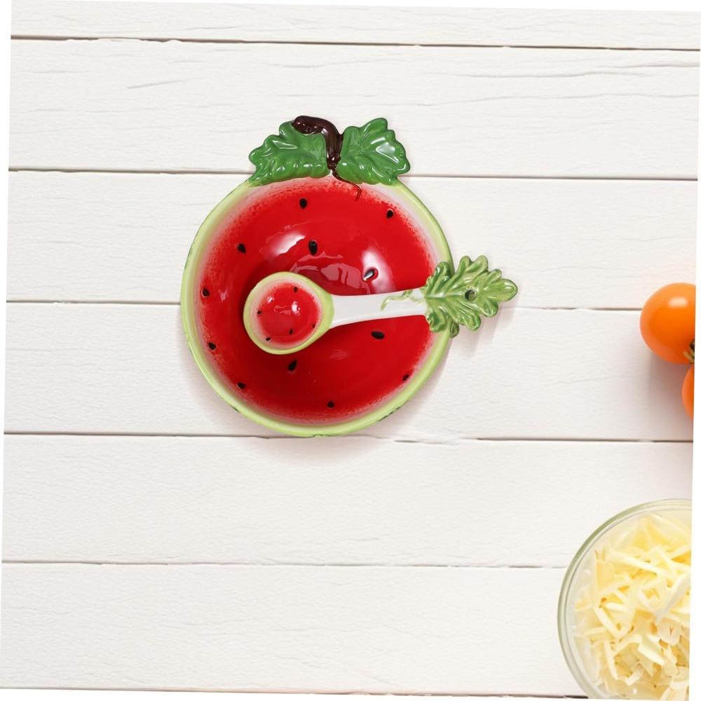 Керамическая миска в форме фрукта с ложкой, блюда-арбузы, кухонное украшение, сервировочная миска для супа, хлопьев, мороженого, салата, десерта