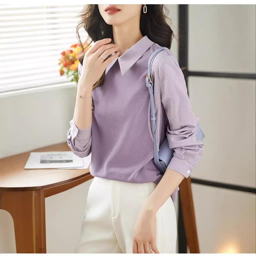 Женская толстовка Taro Mocha Shirt Lapel, весенне-осенняя, в полоску, с длинными рукавами, имитация двухкомпонентного топа