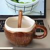 Прочная керамическая миска для овсянки, винтажная кружка из скорлупы кокоса, ручная работа, неровная кофейная чашка с ложкой, термостойкая кружка для горячих напитков, деревенская текстура