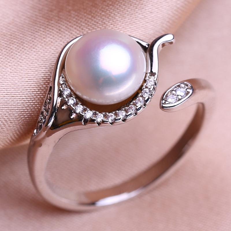 seniko Natural Freshwater Pearl Rings For Women Fashion Female Cubic Zirconia CZ Ring Pearl Jewelry Adjustable Ring