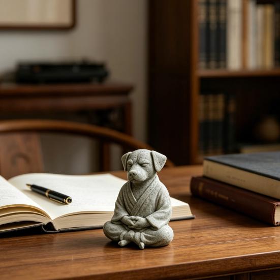 3D Printed Meditating Dog Statue, Cute Zen Puppy Sculpture, Retro Desk Decor for Home & Office, Unique Gift for Dog Lovers