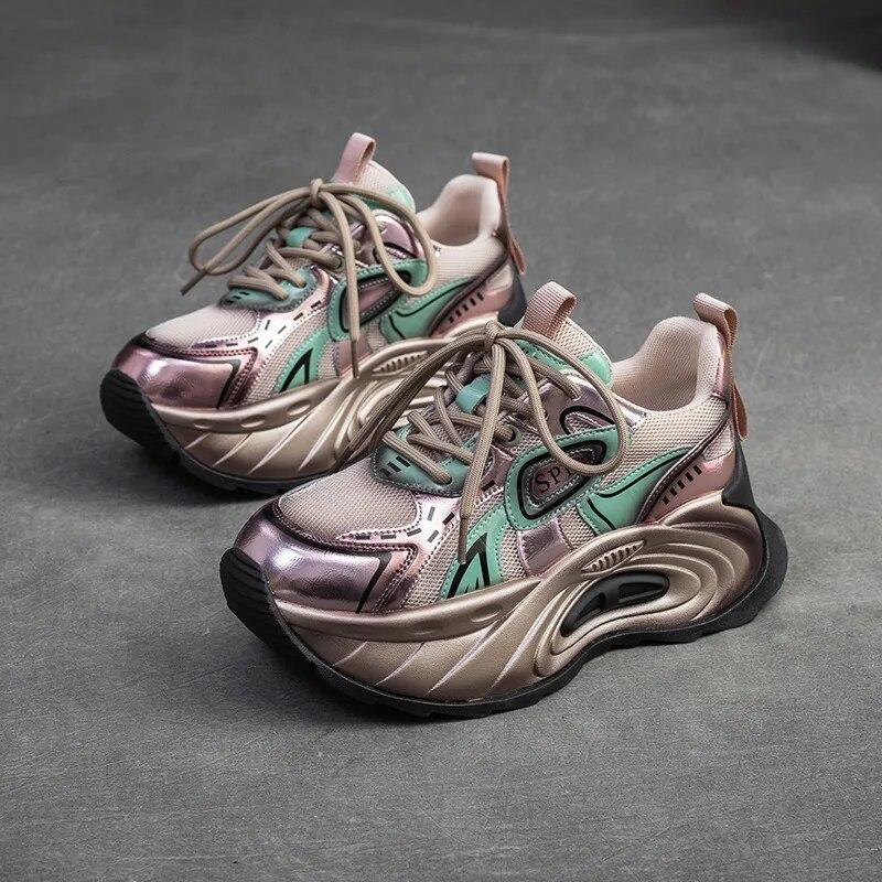 Johnature Модная спортивная обувь на толстой подошве, разноцветные кроссовки на шнуровке, универсальная женская обувь