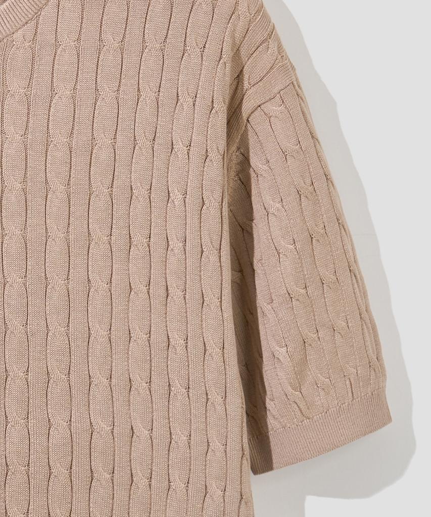 AGOD Cotton Modal Washable Crew Neck Cable Knit [Beige]