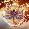 Metal Wind Powered Rotating Wind Chime Outdoor Hanging Decoration with Colorful Dragonfly Pattern Garden Dynamic Art Craft for Halloween