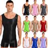 Mens One Piece Glossy Stretchy Bodysuit Sleeveless U Neck Tank Leotard Jumpsuit Bodybuilding Exercise Clothes