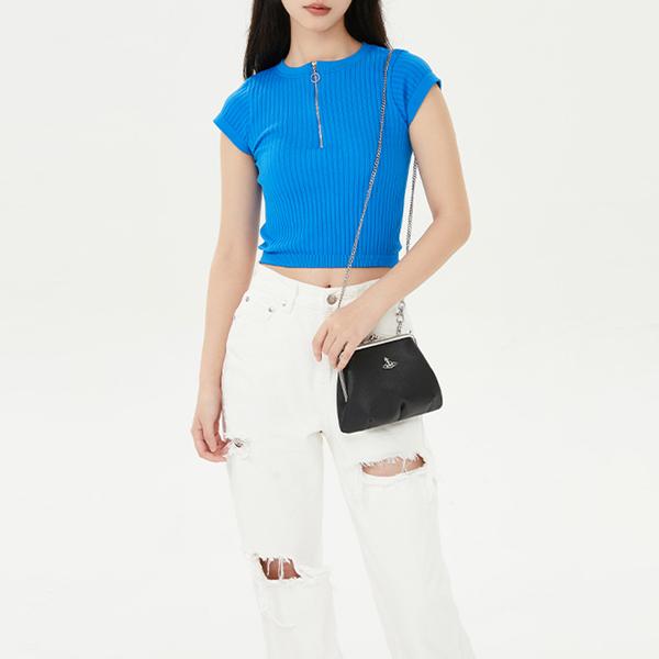 Vivienne Westwood Saturn Logo Metal Trim Detachable Chain Shoulder Strap Synthetic Leather Handheld Shoulder Crossbody Wallet 52020003-S000B-N401
