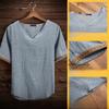 Мужская летняя корейская футболка из хлопка и льна с V-образным вырезом и коротким рукавом — дышащая, универсальная, модная, с коротким рукавом для больших размеров