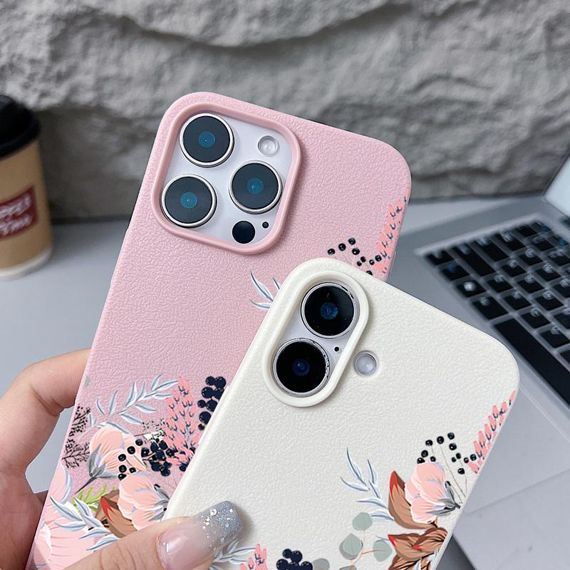 Роскошный чехол для телефона с матовой кожей и цветочным узором для iPhone 16 Pro Max 15 Pro 14 13 12 11, тонкий противоударный мягкий бампер из ТПУ