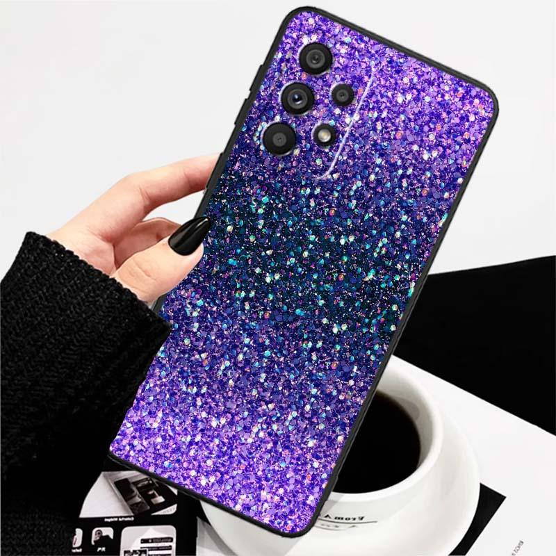 Сверкающие креативные узоры Для Samsung A73 A72 A71 A55 A54 A53 A52 A51 A13 A22 A16 A15 A12 A14 A26 A07 5G Черный чехол для телефона