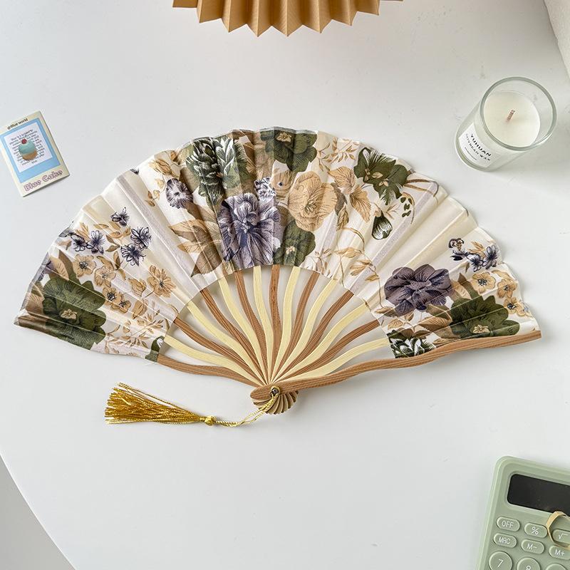 Chinese Japanese Style Silk Fan Folding Fan Wedding Fan Art Gifts Dance Hand Fan Vintage Bamboo Folding Hand Held Flower Fan