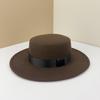 Top Hat British Black Flat Top Hat Hepburn Gentleman Jazz Hat Flat Brim Woolen Wide Brim Men'S And Women'S Hats