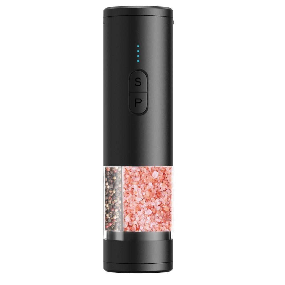 Dual Chamber Electric Pepper Salt Grinder Adjustable Burr Kitchen Spice Grinding Bottle Cooking
