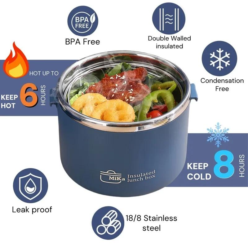 2 Layer 304 Stainless Steel Insulated Lunch Box Leakproof Bento Container with Matching Lunch Bag Office School Food Storage