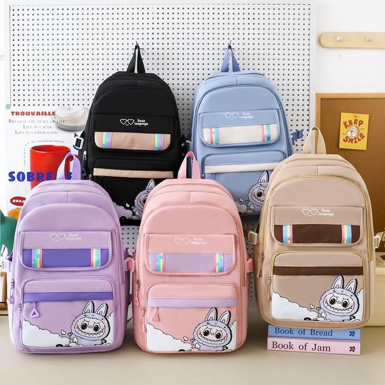 New Student Schoolbag Large Capacity Cartoon Four Piece Set Backpack Cute Primary and Secondary School Students Backpack Meal Bag Tutoring Bag