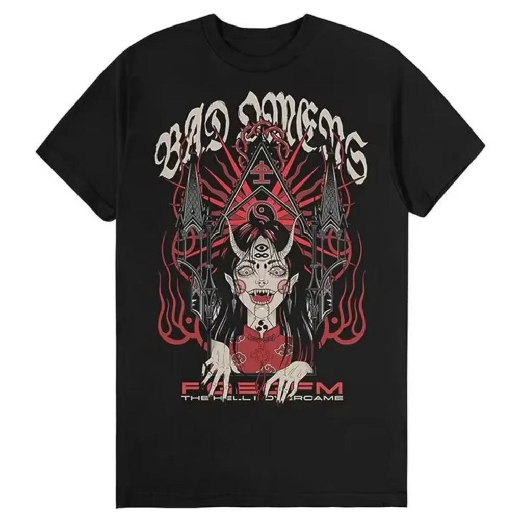 Группа Bad Omens Металкор Рок Американский Ретро Повседневный Принт Мужская и Женская Хлопковая Футболка с Коротким Рукавом Летняя Футболка