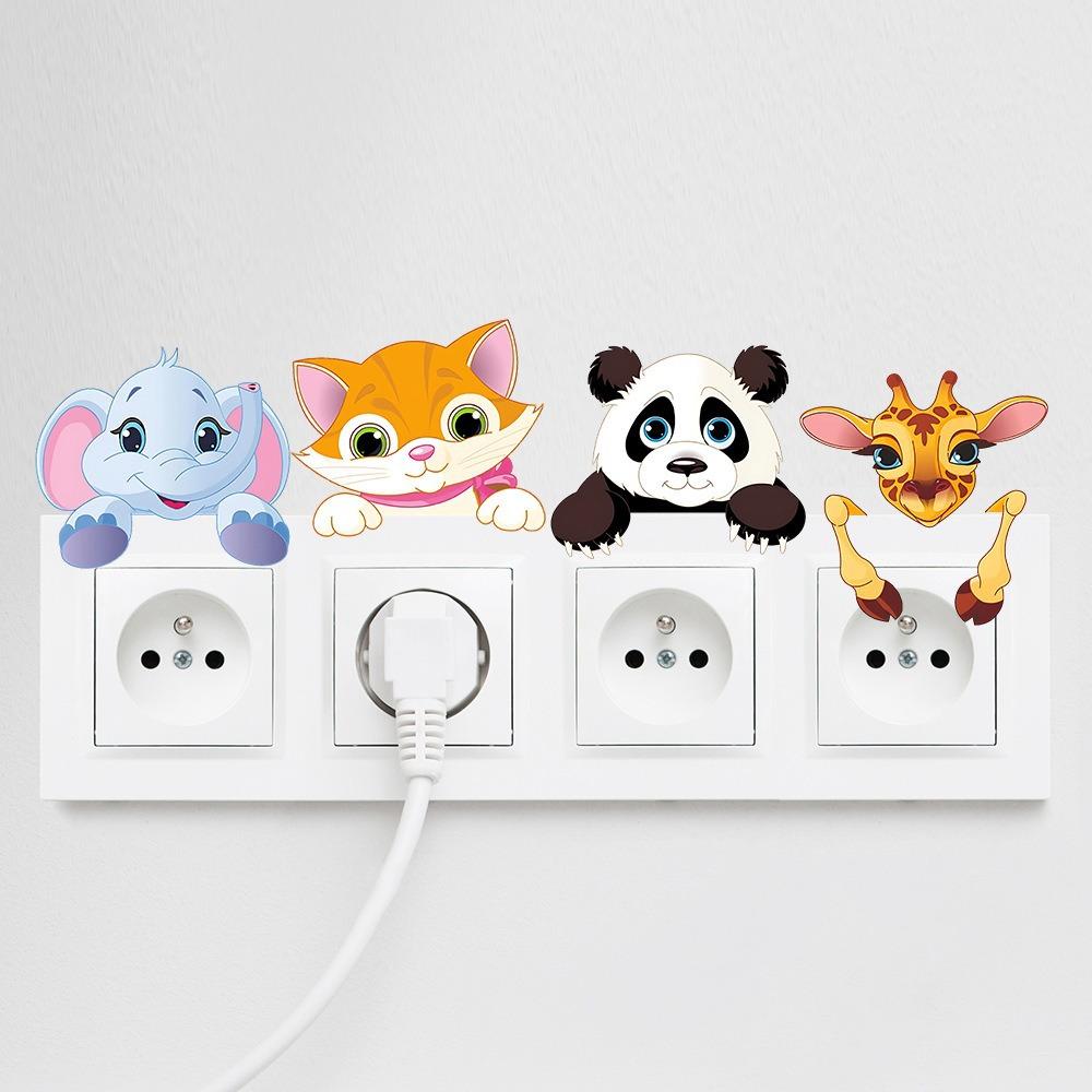 Милые животные наклейки на выключатели украшение для дома слон кошка панда жираф настенная роспись искусство детская комната DIY декоративная ПВХ 3D наклейка на стену