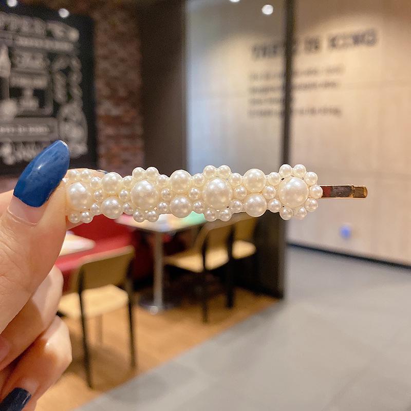 Корейская шпилька для волос со стразами и жемчугом для женщин: Элегантная боковая заколка для челки