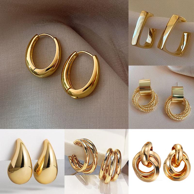 Fashion Vintage Gold U Earrings For Women Metal Earing Jewelry Trending New Korean Silver Oval Hoop Earrings