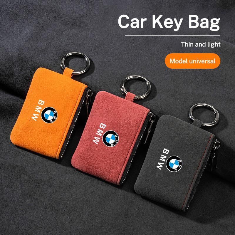 Suede Car Key Bag Portable Wallet Storage Thin-weight For BMW X1 X3 X5 X6 1 2 3 5 7 Series F15 F16 F20 F22 F30 F32 G30 Sticker FVLBG1