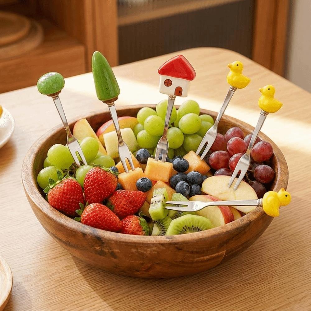 6Pcs Creative Stainless Steel Cake Fork Reusable Cute Fruit Forks  Coffee Stirring